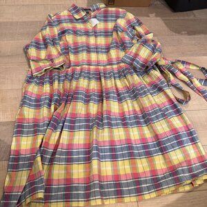 Lands End Womens Plus Size 26W Plaid Shirt Dress With Belt Cotton Multicolor
